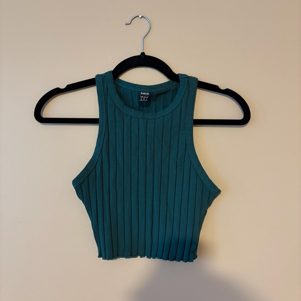 SHEIN Teal Ribbed Crop Top